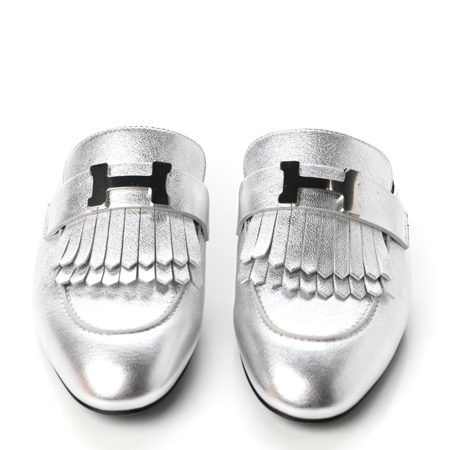 Hermes Metallic Goatskin Rivoli Mules 36 Gris Argente 2 of 9