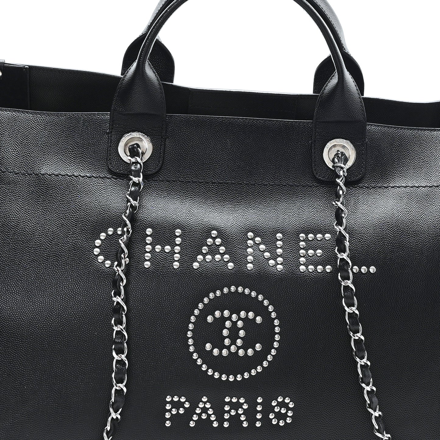Caviar Medium Studded Deauville Tote Black