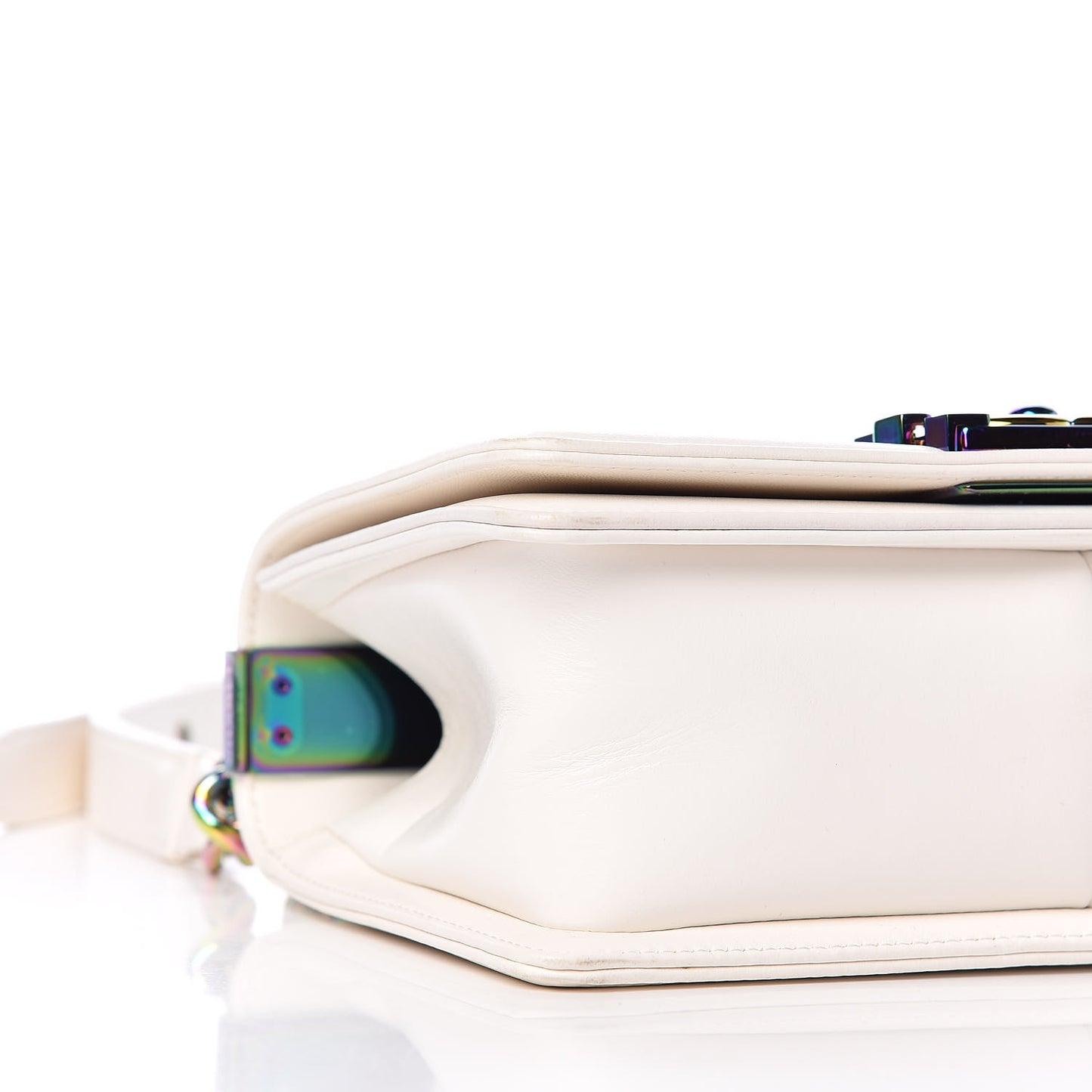 Lambskin LED Iridescent Metal Small Boy Flap White Multicolor
