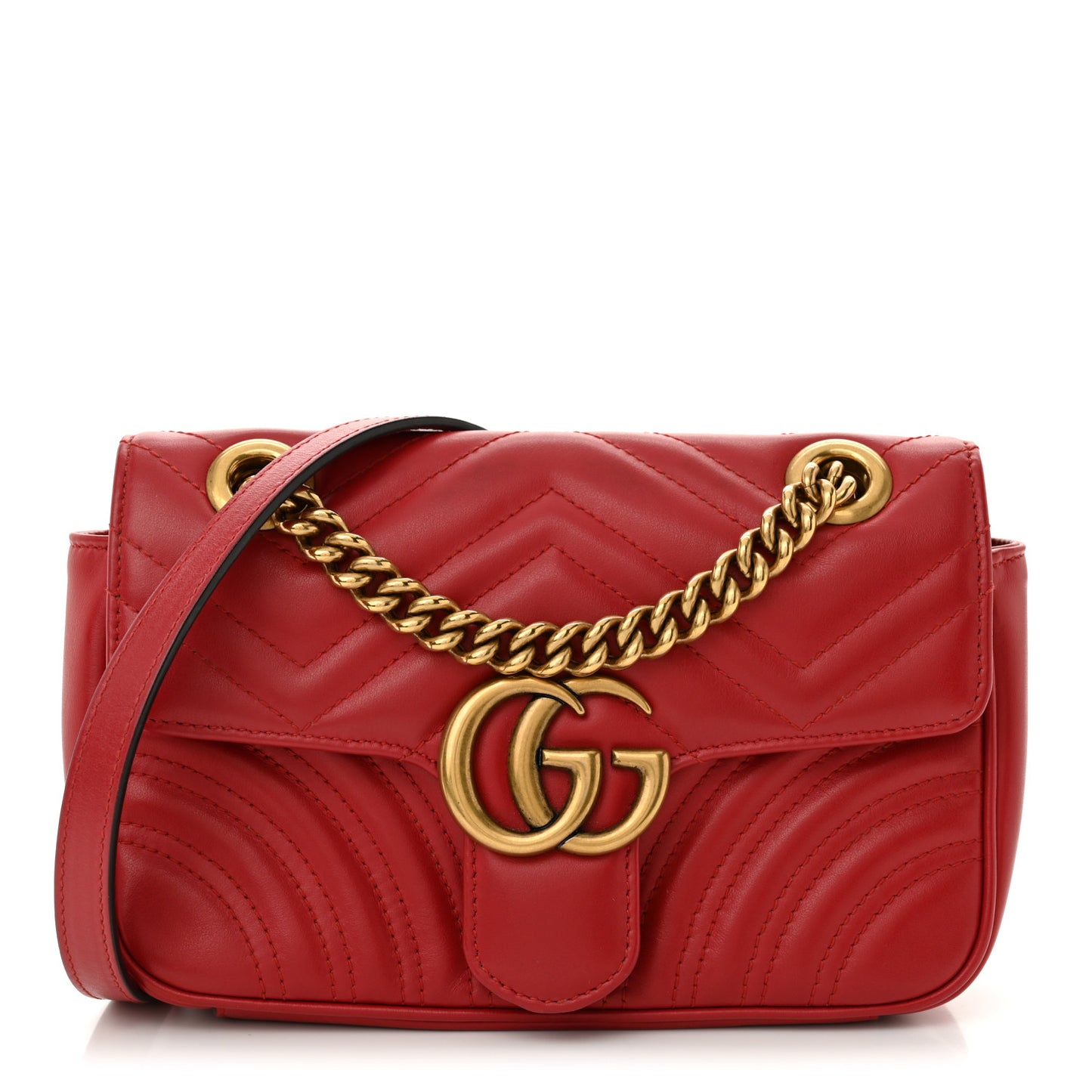 Calfskin Matelasse Mini GG Marmont Shoulder Bag Hibiscus Red