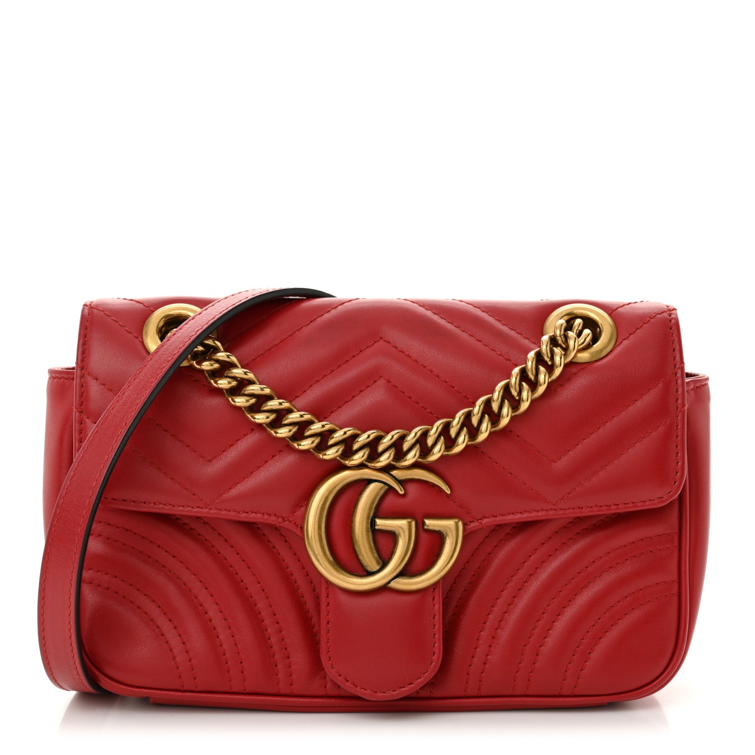 Gucci Calfskin Matelasse Mini GG Marmont Shoulder Bag Hibiscus Red 1 of 12