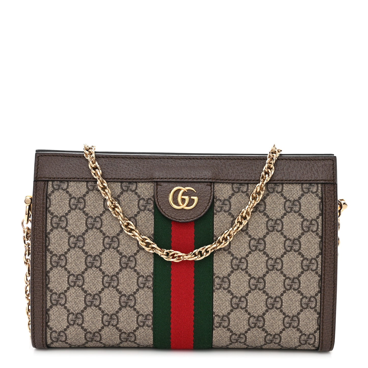 GG Supreme Monogram Web Small Ophidia Chain Shoulder Bag Brown