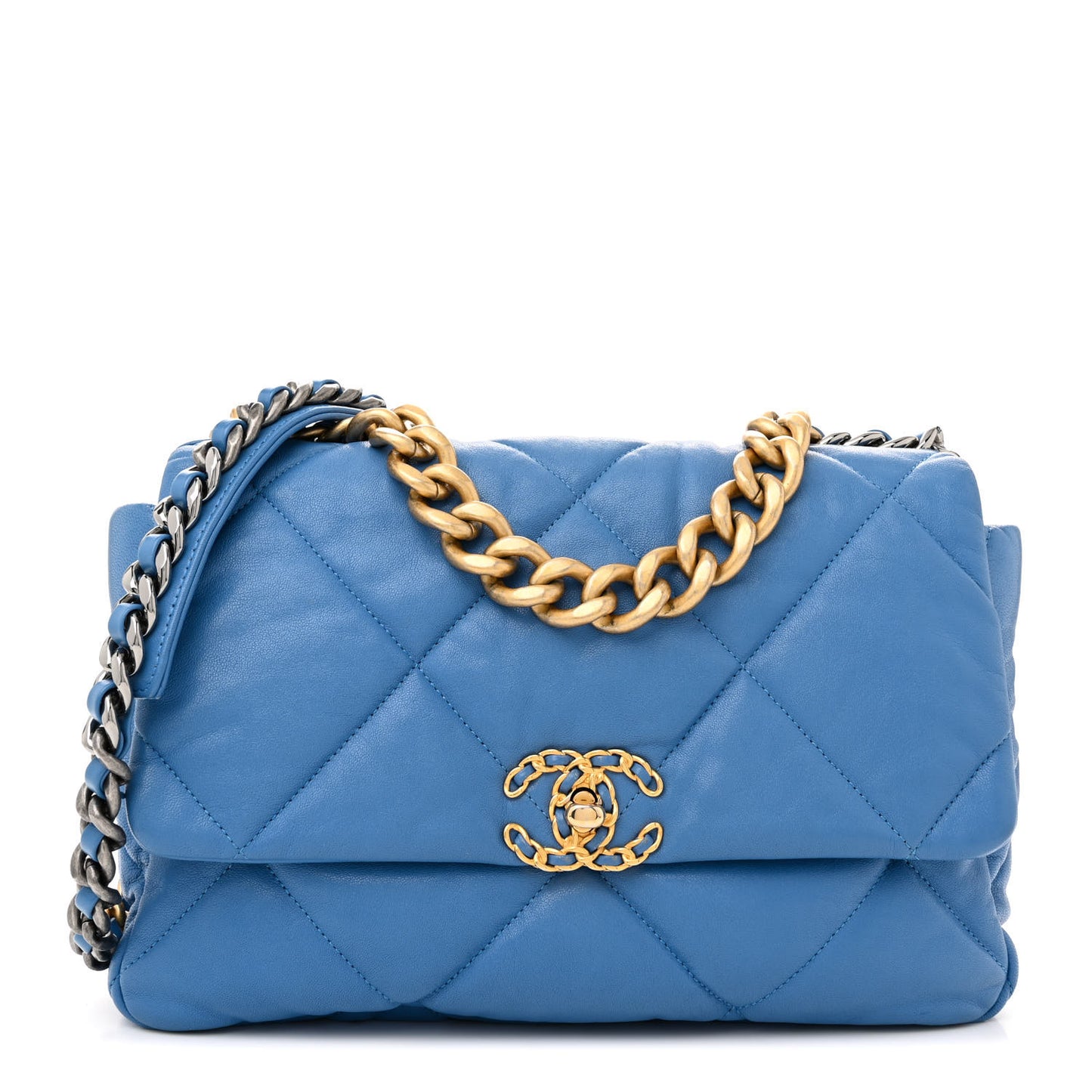 Goatskin Quilted Large Chanel 19 Flap Blue