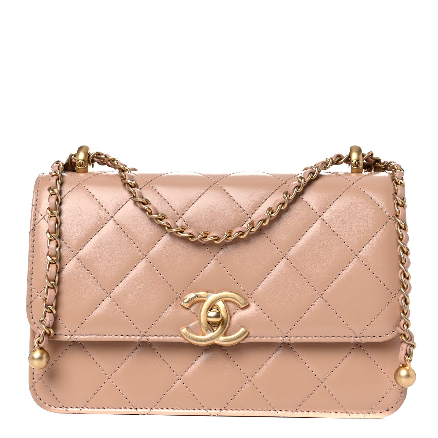 Calfskin Quilted Perfect Fit Flap Beige