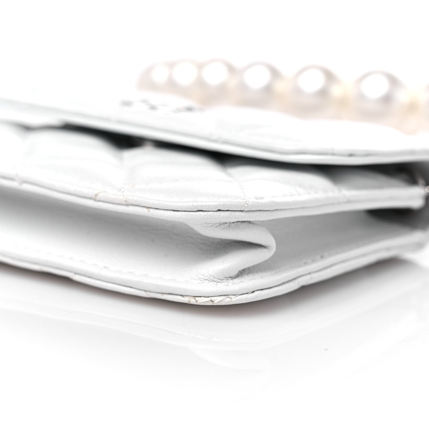 Chanel Calfskin Quilted Maxi Pearls Card Holder Flap With Chain White 10 of 13
