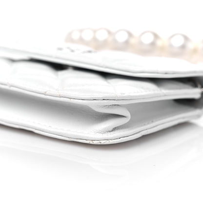 Chanel Calfskin Quilted Maxi Pearls Card Holder Flap With Chain White 10 of 13