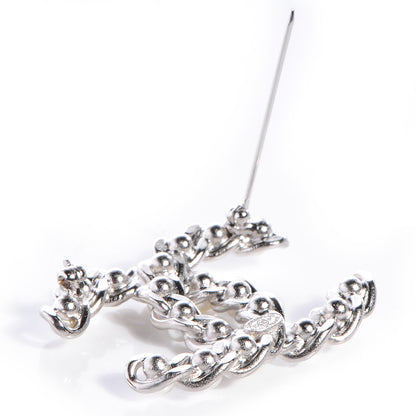 Chanel CC Pearl Chain Brooch Pin Silver 3 of 4