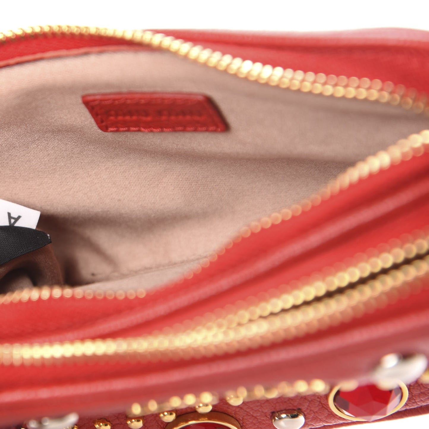 Goatskin Madras Crystal Studded Double Zip Wristlet Rosso