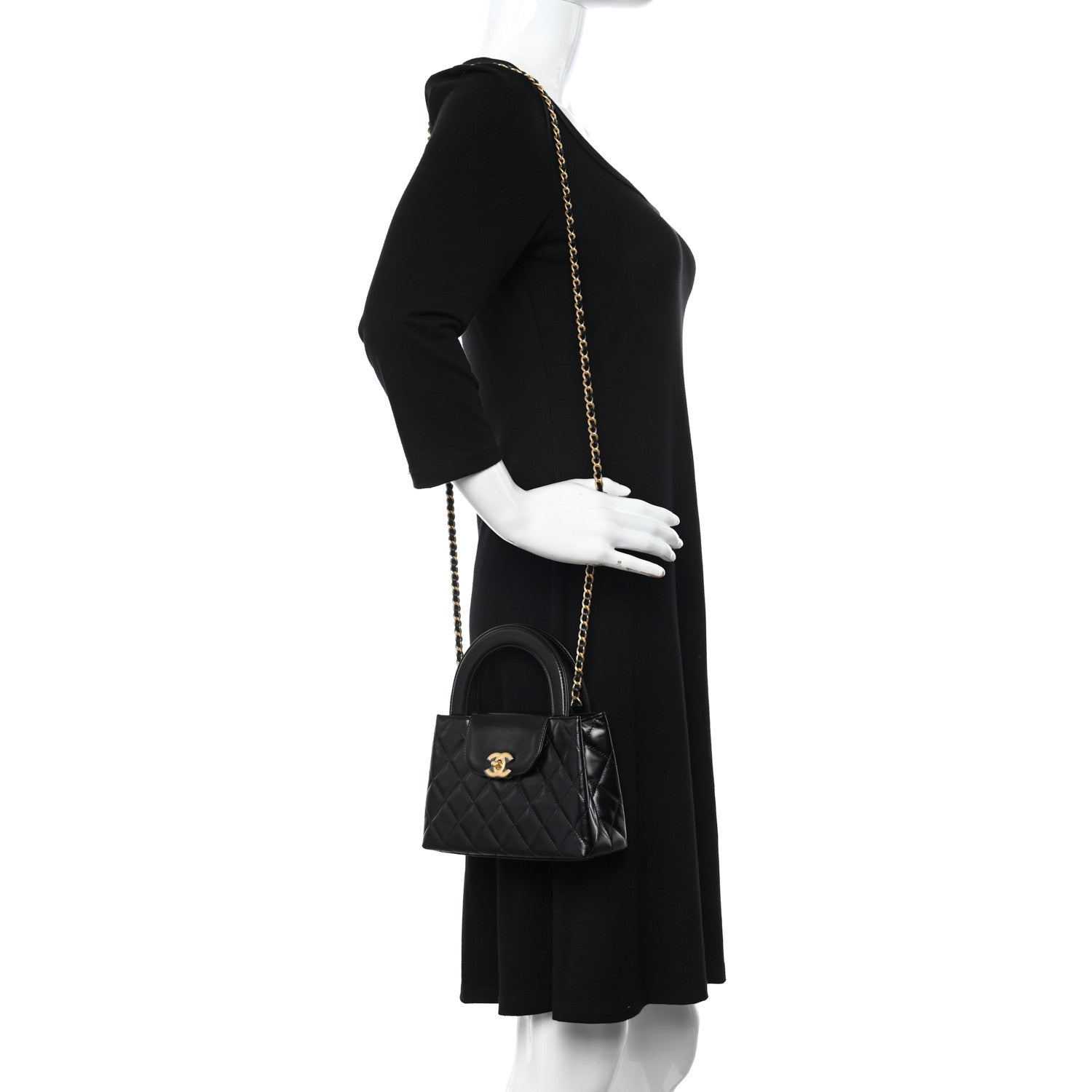 Chanel Shiny Aged Calfskin Quilted Nano Kelly Shopper Black 2 of 10