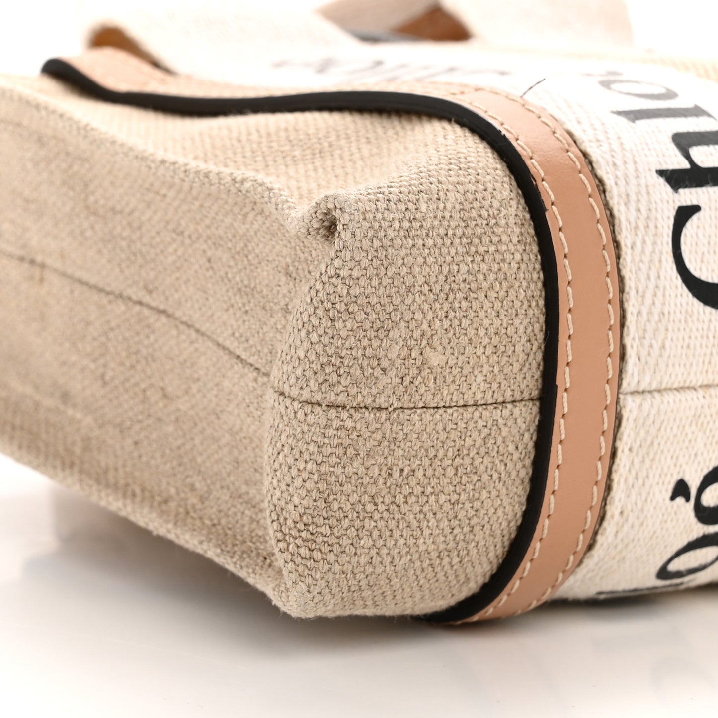 Linen Calfskin Mini Woody Ribbon Tote White Beige
