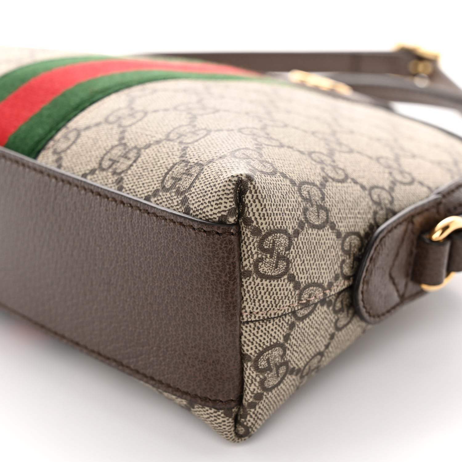 Gucci GG Supreme Monogram Textured Dollar Calfskin Web Small Ophidia Dome Shoulder Bag Beige Ebony New Acero 9 of 10