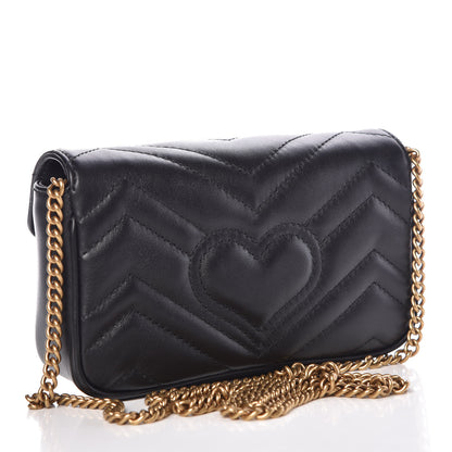 Gucci Calfskin Matelasse Super Mini GG Marmont Shoulder Bag Black 3 of 10