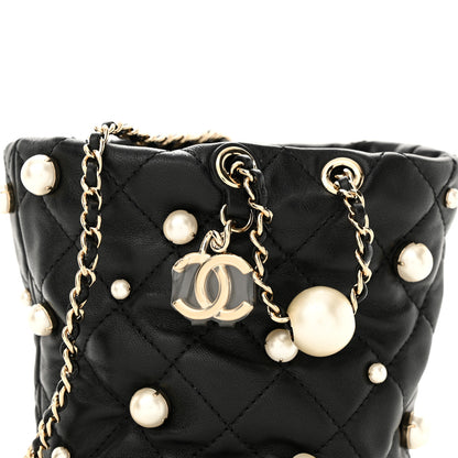 Chanel Lambskin Quilted Pearl Mini About Pearls Drawstring Bag Black 8 of 10