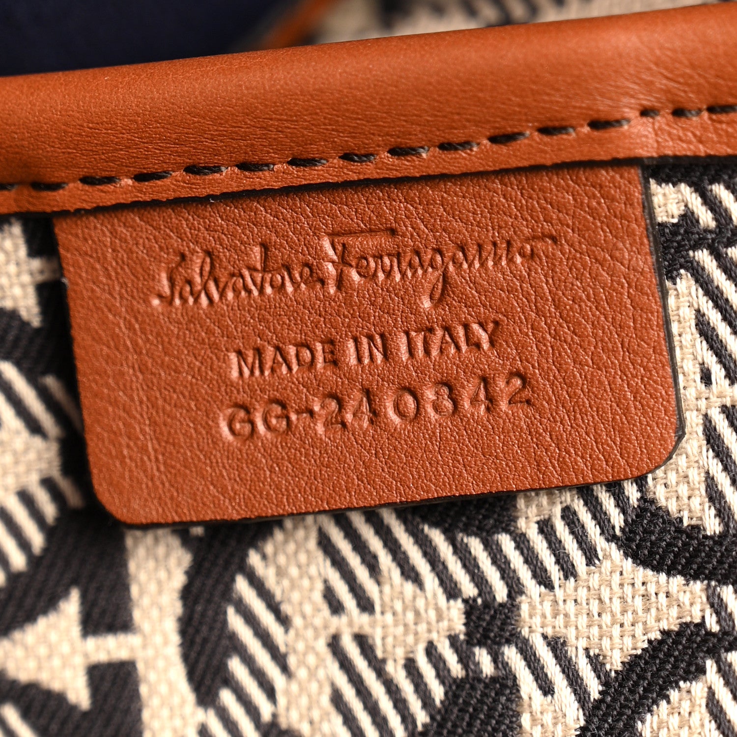 Salvatore Ferragamo Canvas 1927 Signature Tote Navy Brown 6 of 12
