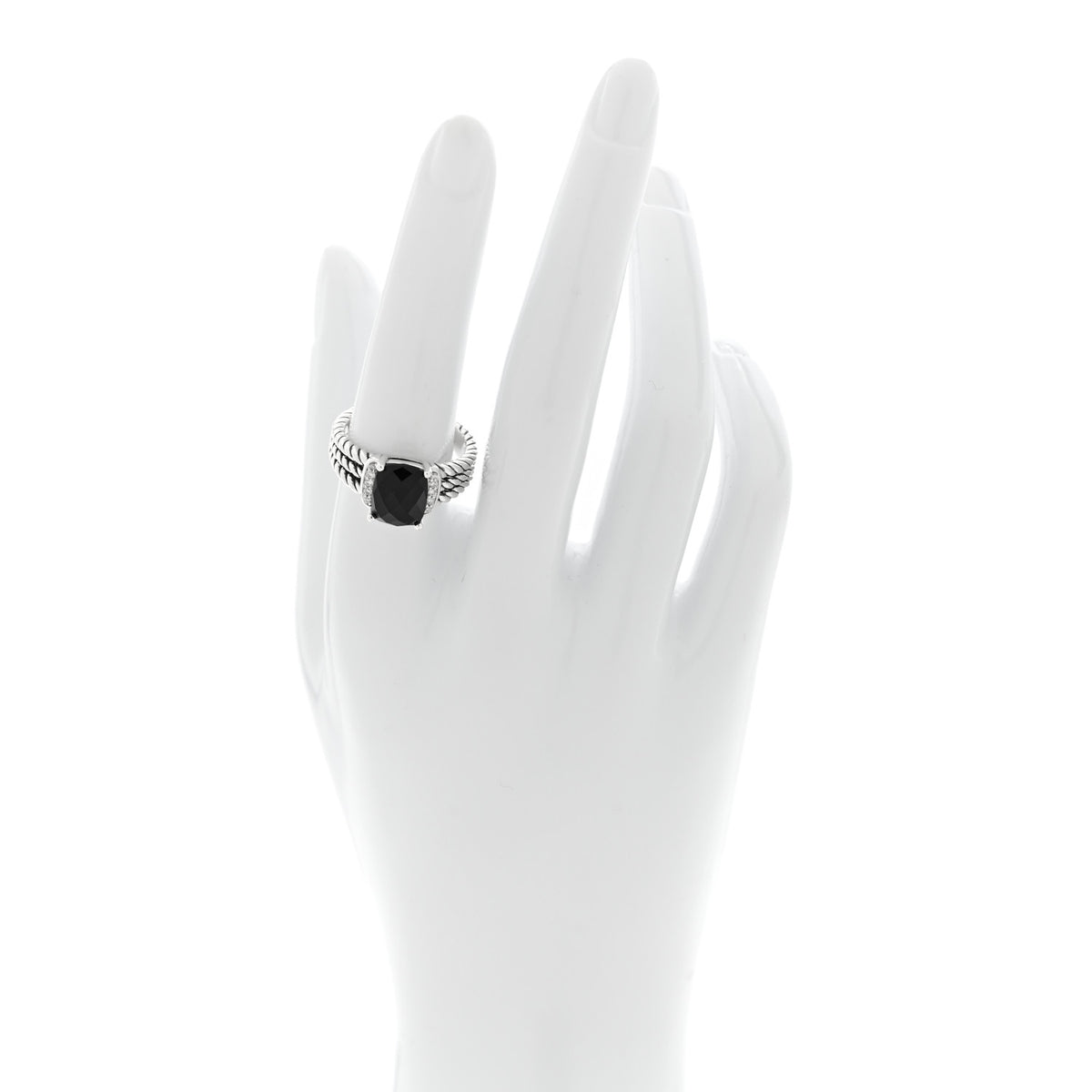 Sterling Silver Diamond Black Onyx 10mm Petite Wheaton Ring 56 7.5