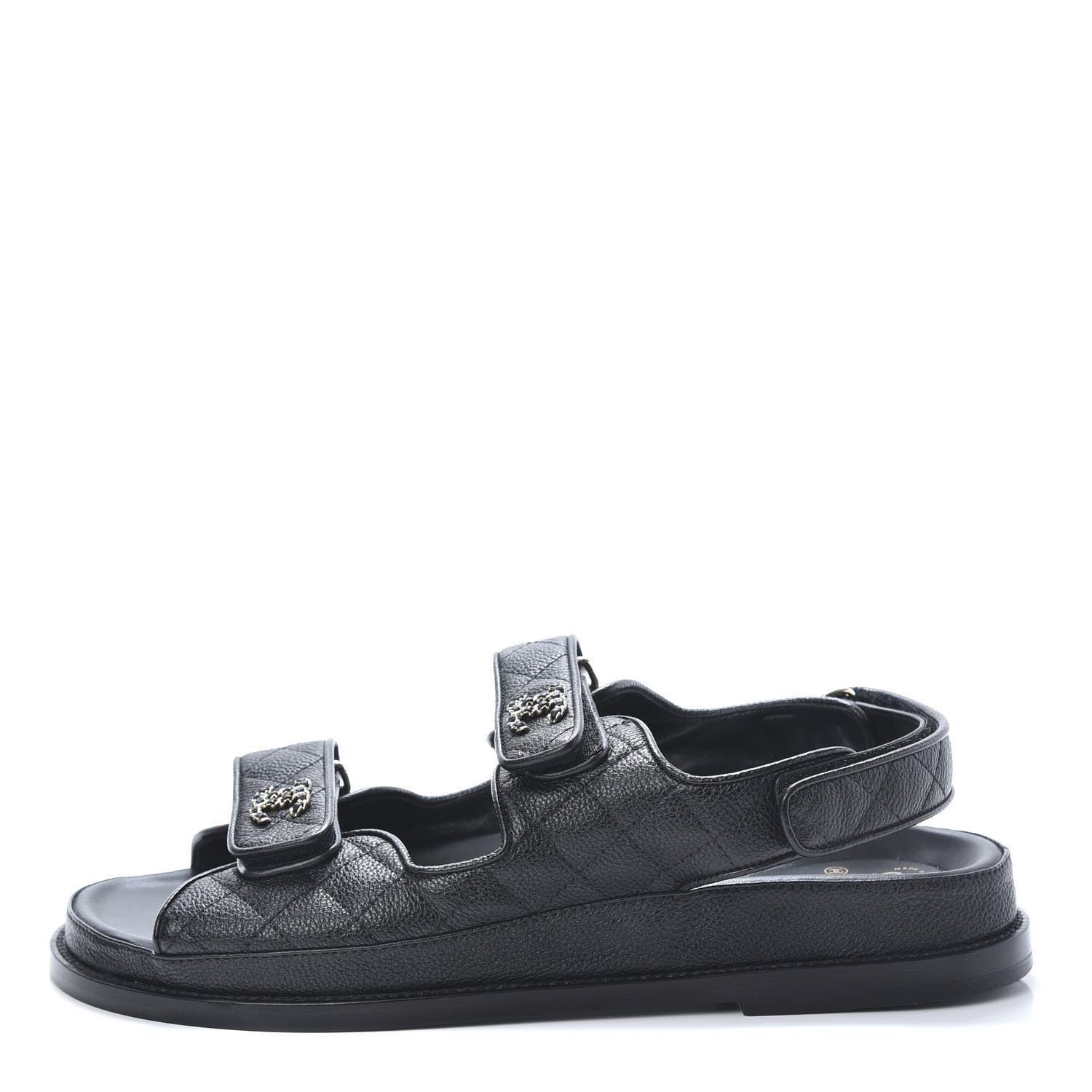 Chanel Grained Calfskin Velcro Dad Sandals 40.5 Black 1 of 9