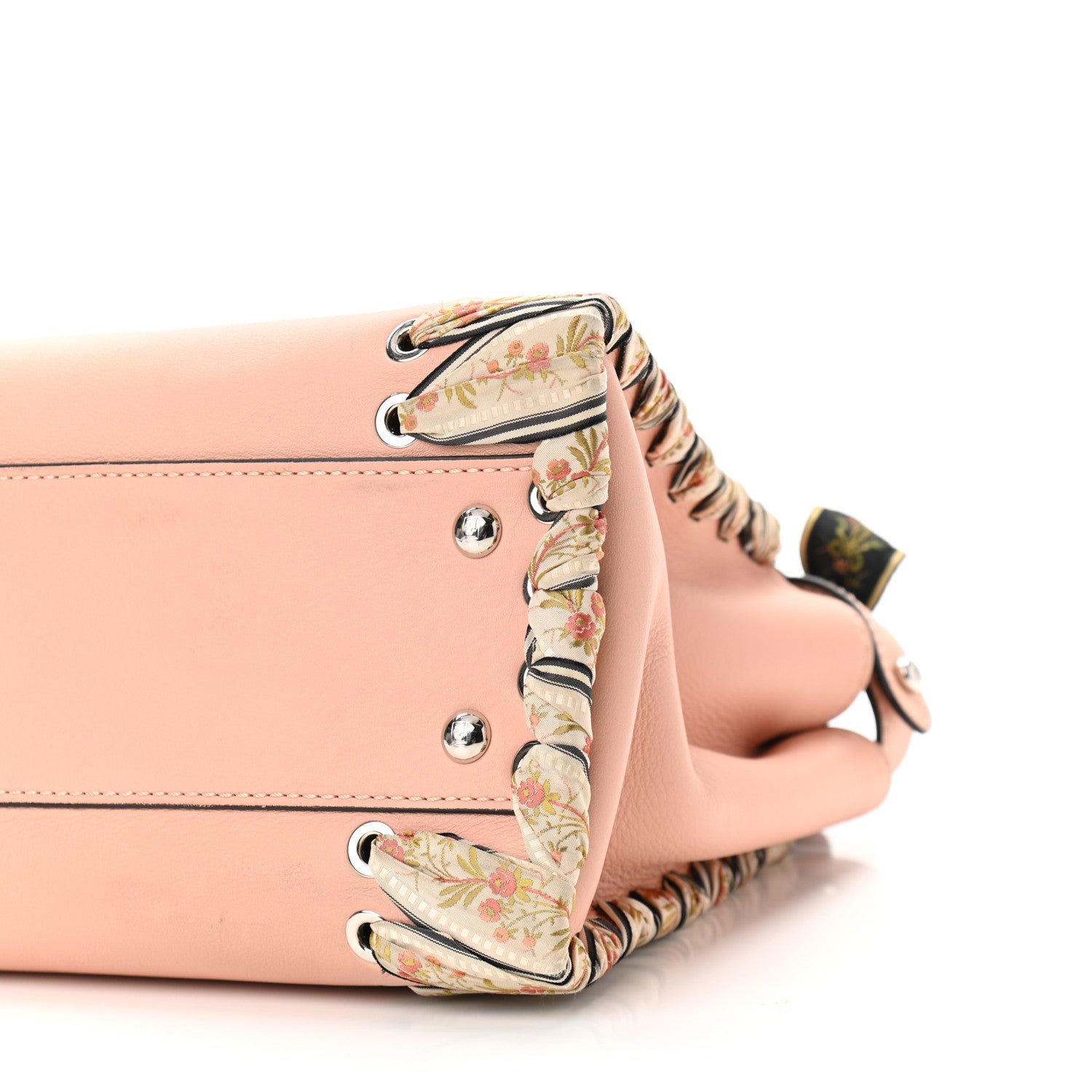 Fendi Vitello Seta Shiny Nappa Ribbon Lace Up Floral Medium Peekaboo Iconic Satchel Baby Pink Multicolor 12 of 12