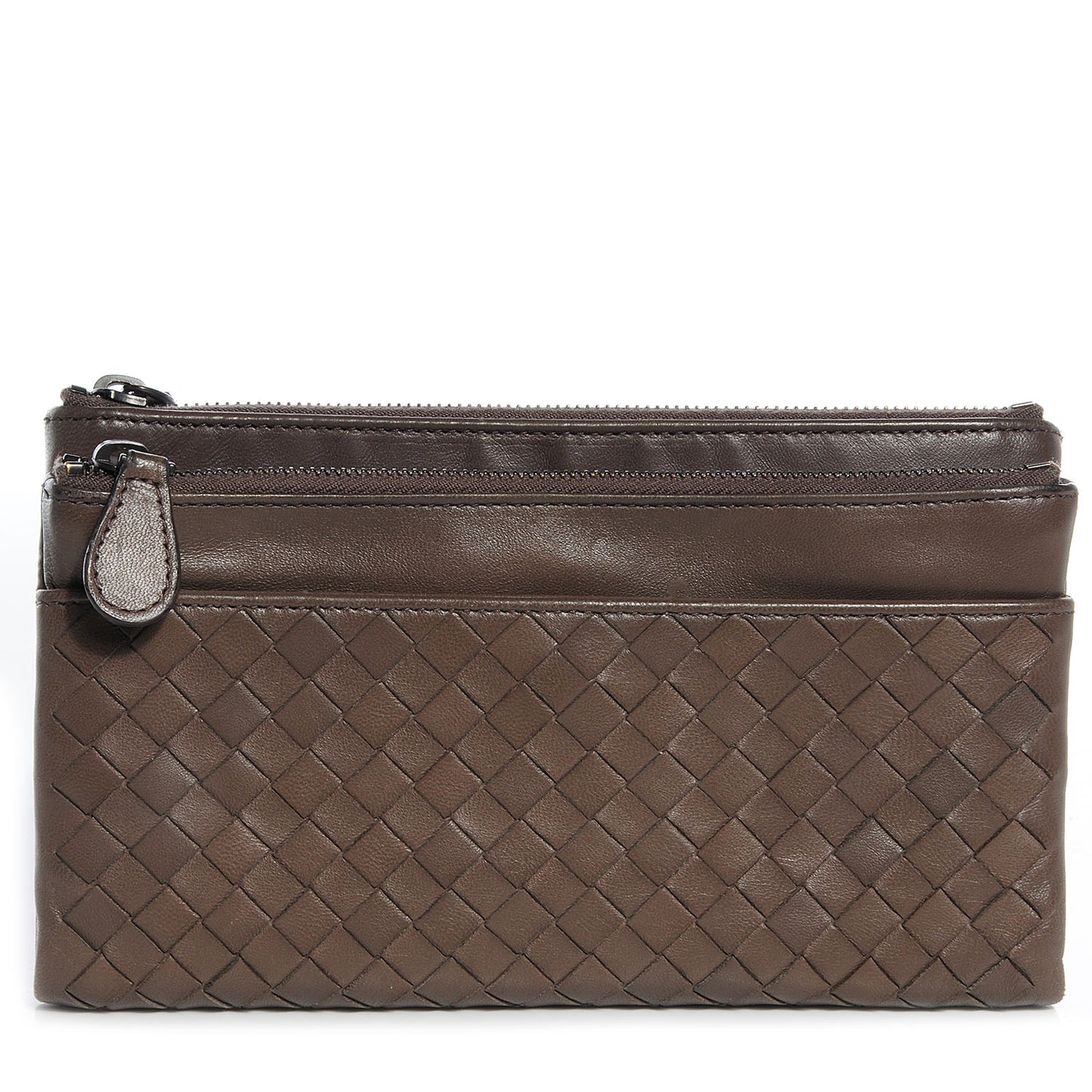 Nappa Intrecciato Double Zip Clutch Wallet Ebano
