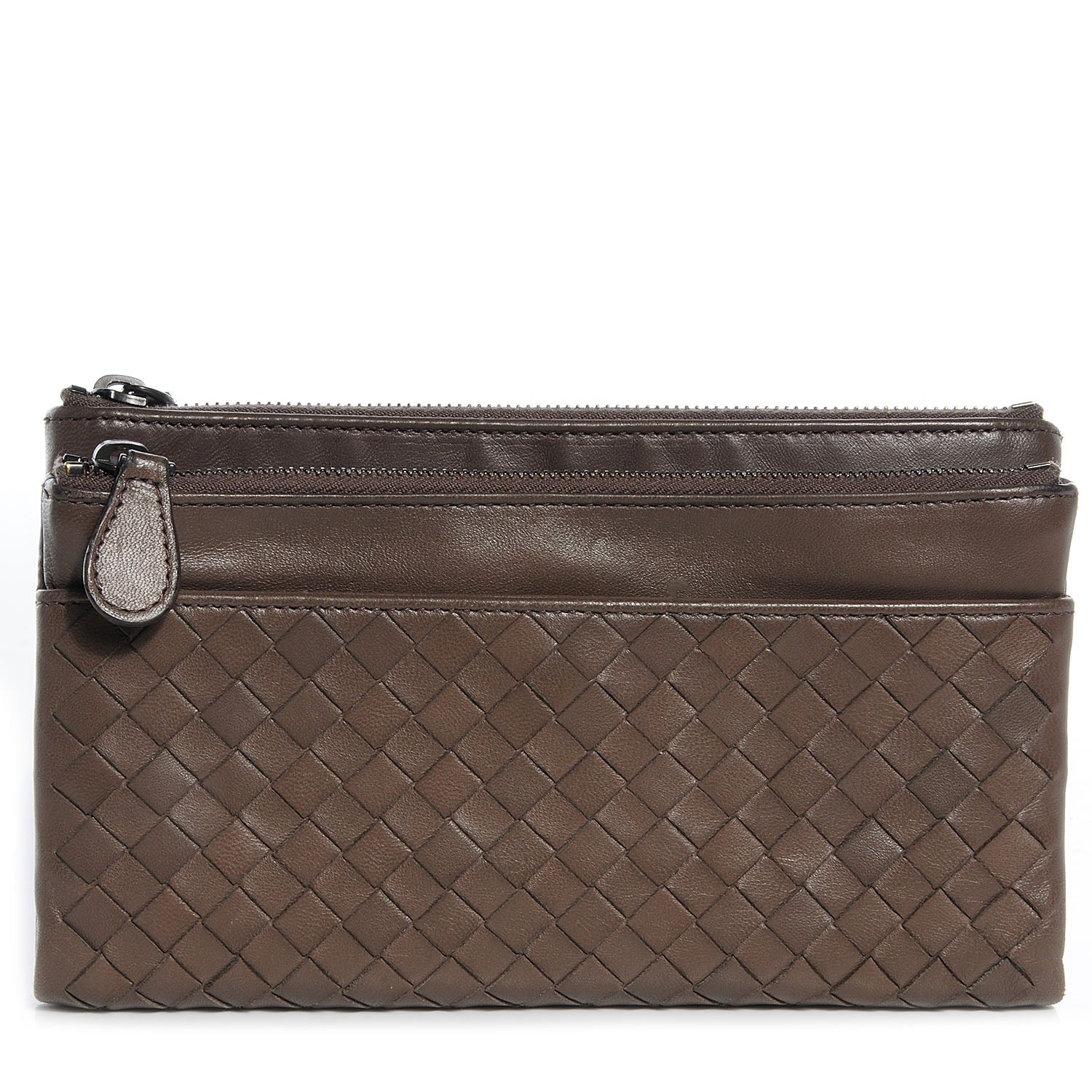 Bottega Veneta Nappa Intrecciato Double Zip Clutch Wallet Ebano 1 of 9