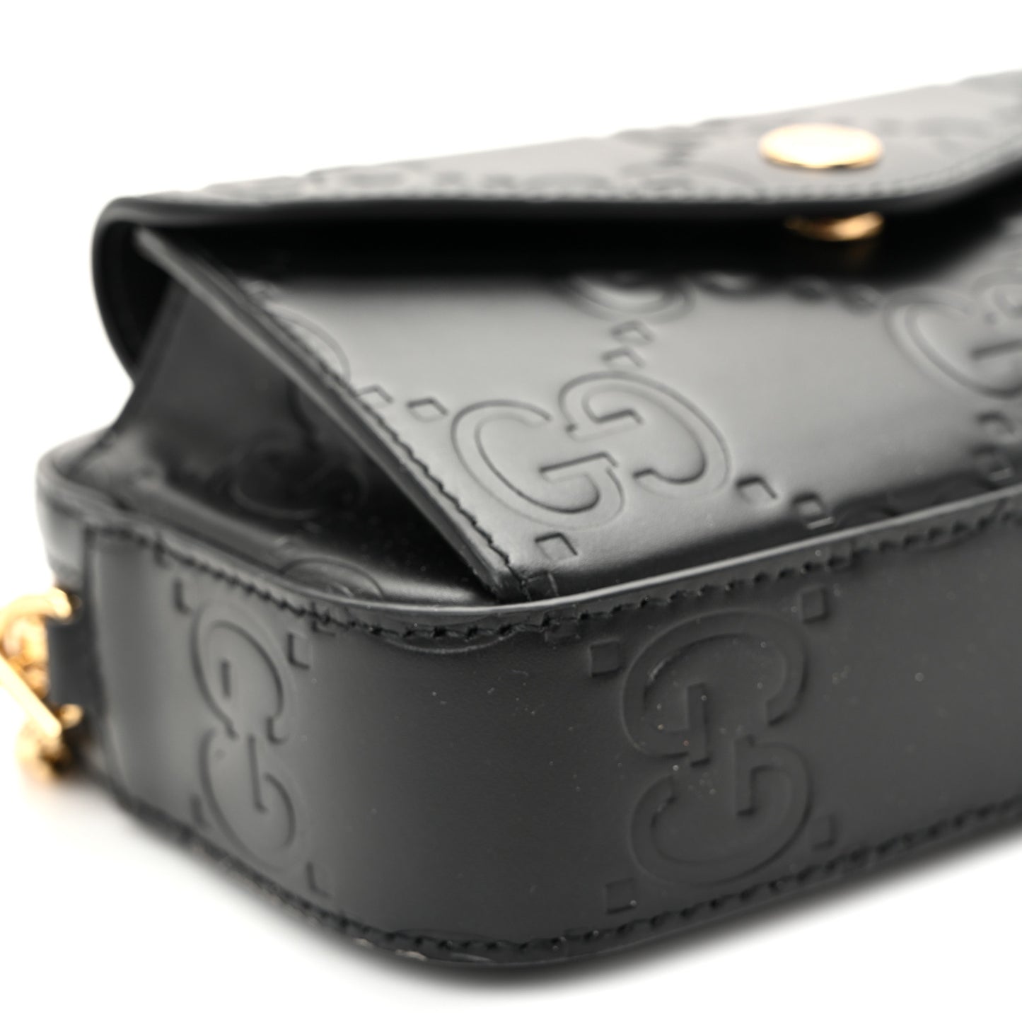 Calfskin GG Super Mini Debossed Chain Wallet Black