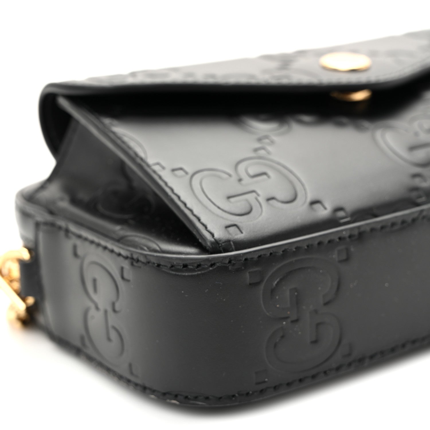 Gucci Calfskin GG Super Mini Debossed Chain Wallet Black 9 of 10