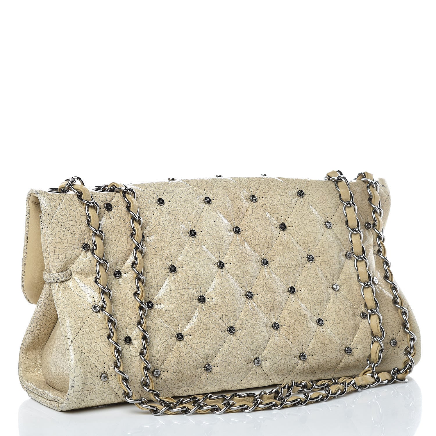 Chanel Glazed Crackled Calfskin Studded Mademoiselle Flap Light Beige 4 of 11