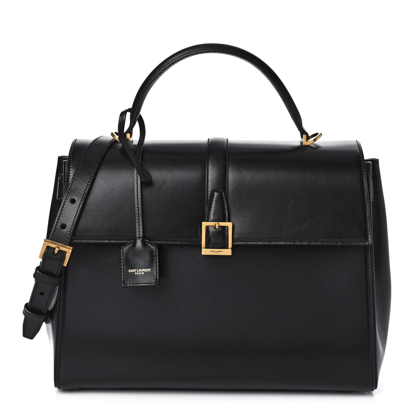 Shiny Calfskin Le Fermoir Top Handle Bag Small Black