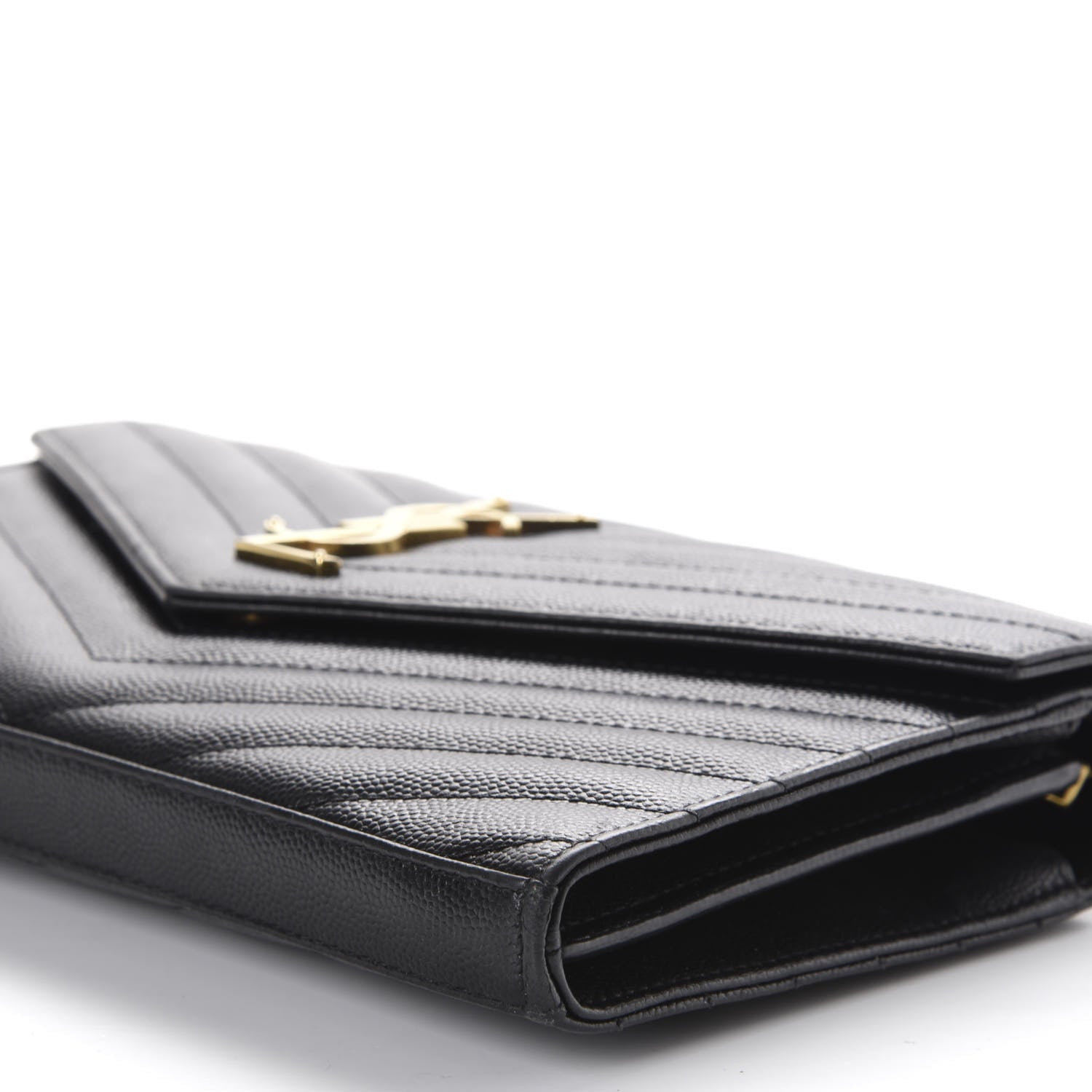 Saint Laurent Grain De Poudre Matelasse Chevron Monogram Chain Wallet Black 7 of 10
