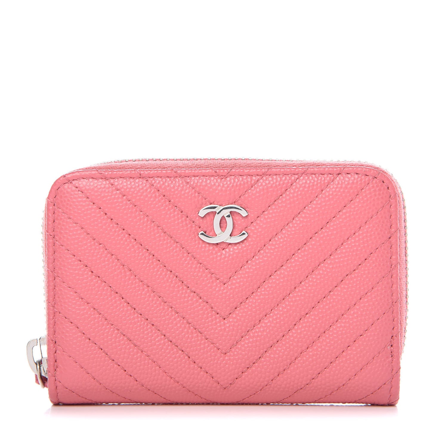 Caviar Chevron Quilted Zip Around Coin Purse Pink