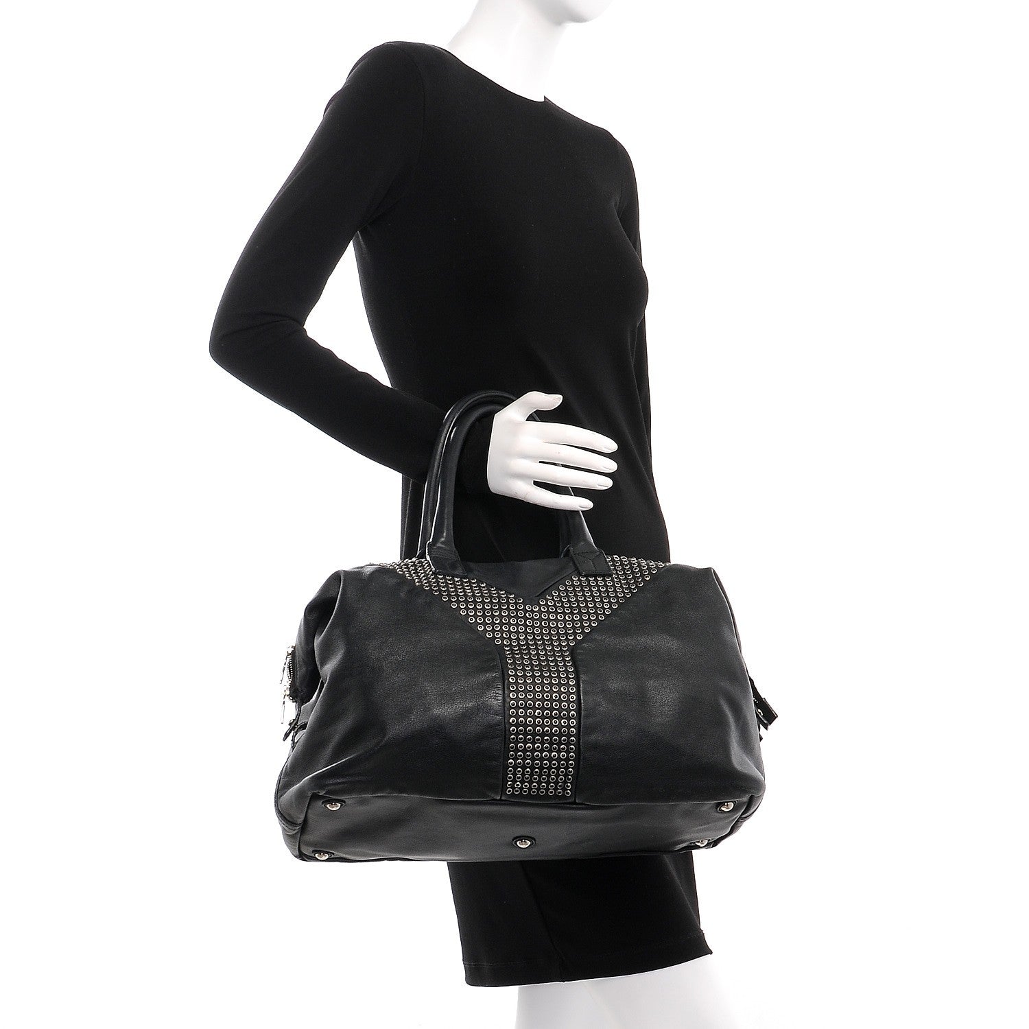 Saint Laurent Chevre Large Rock Stud Easy Y Black 2 of 7