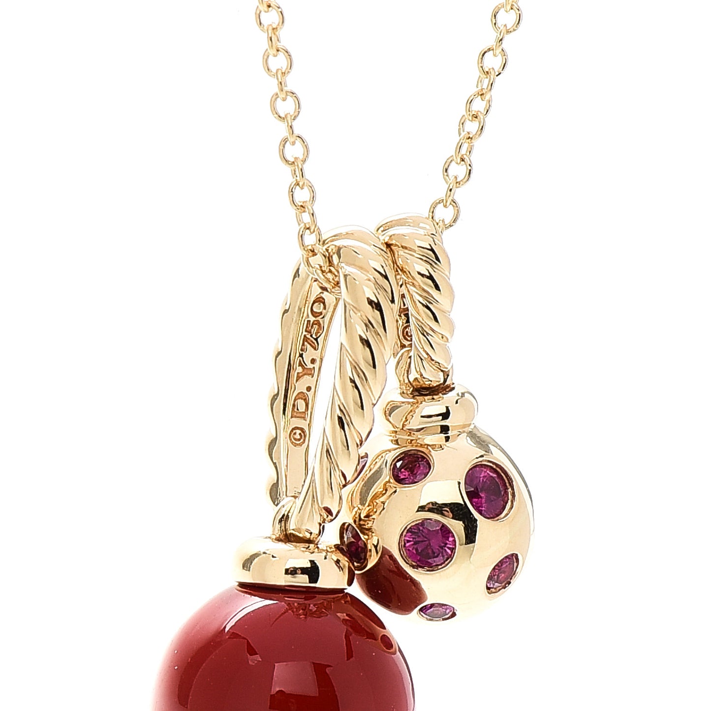 18K Yellow Gold Sterling Silver Ruby Enamel Solari Pendant Necklace Cherry