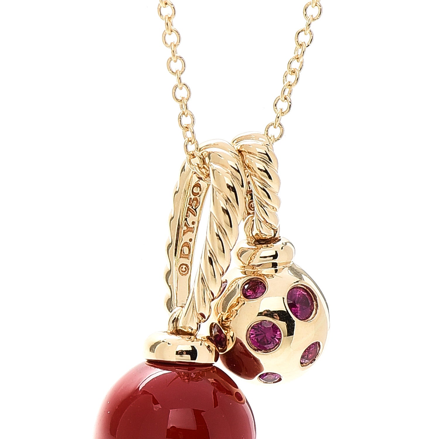 David Yurman 18K Yellow Gold Sterling Silver Ruby Enamel Solari Pendant Necklace Cherry 7 of 7