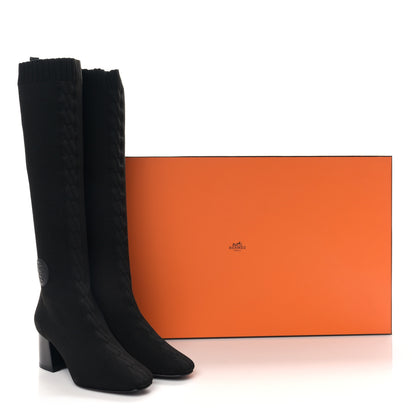Hermes Knit Calfskin Fontaine 60 Boots 36 Black 7 of 7