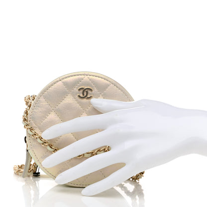 Chanel Iridescent Lambskin Quilted Round Clutch With Chain Ivory 2 of 8