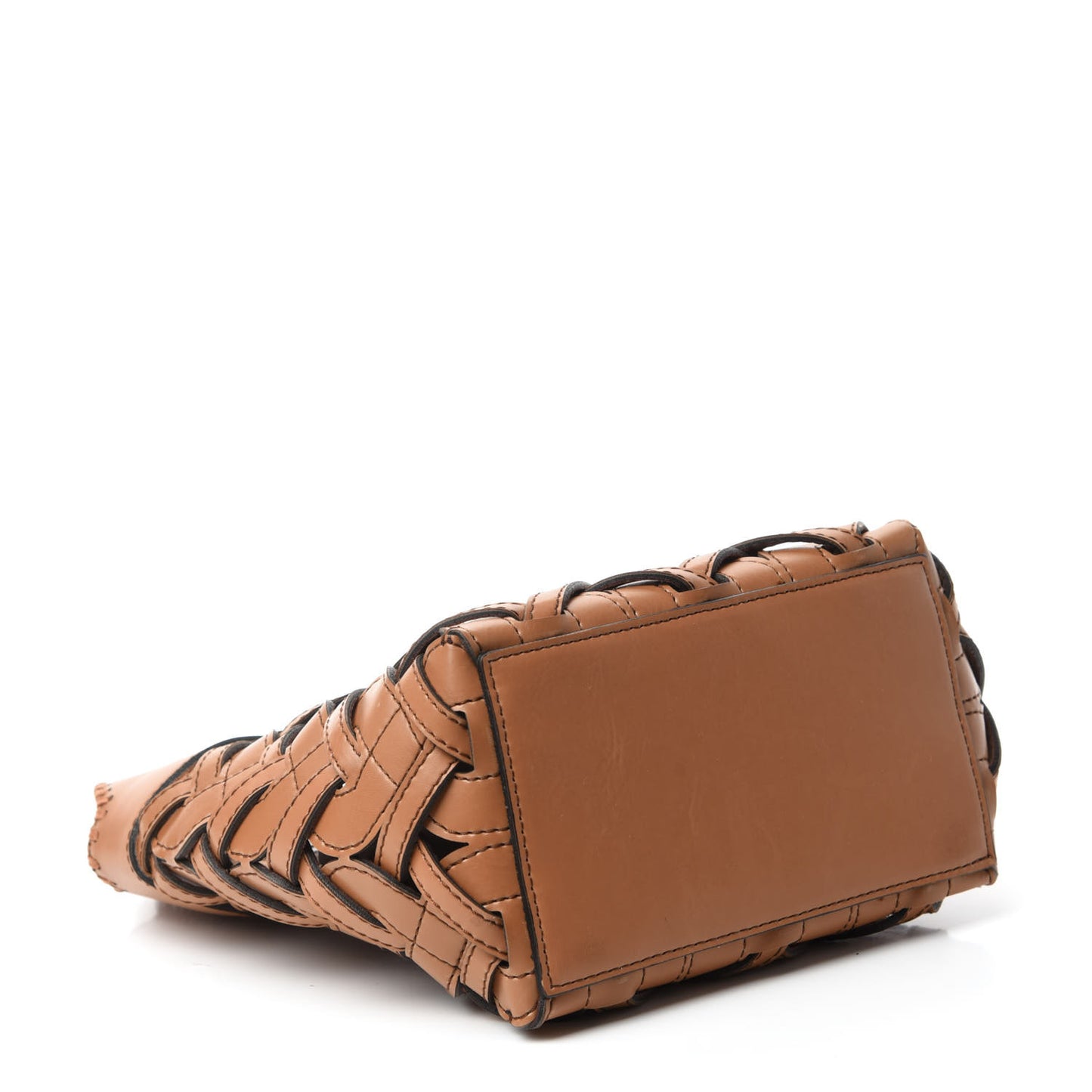 Faux Leather Woven Mini Tote Bag Brown