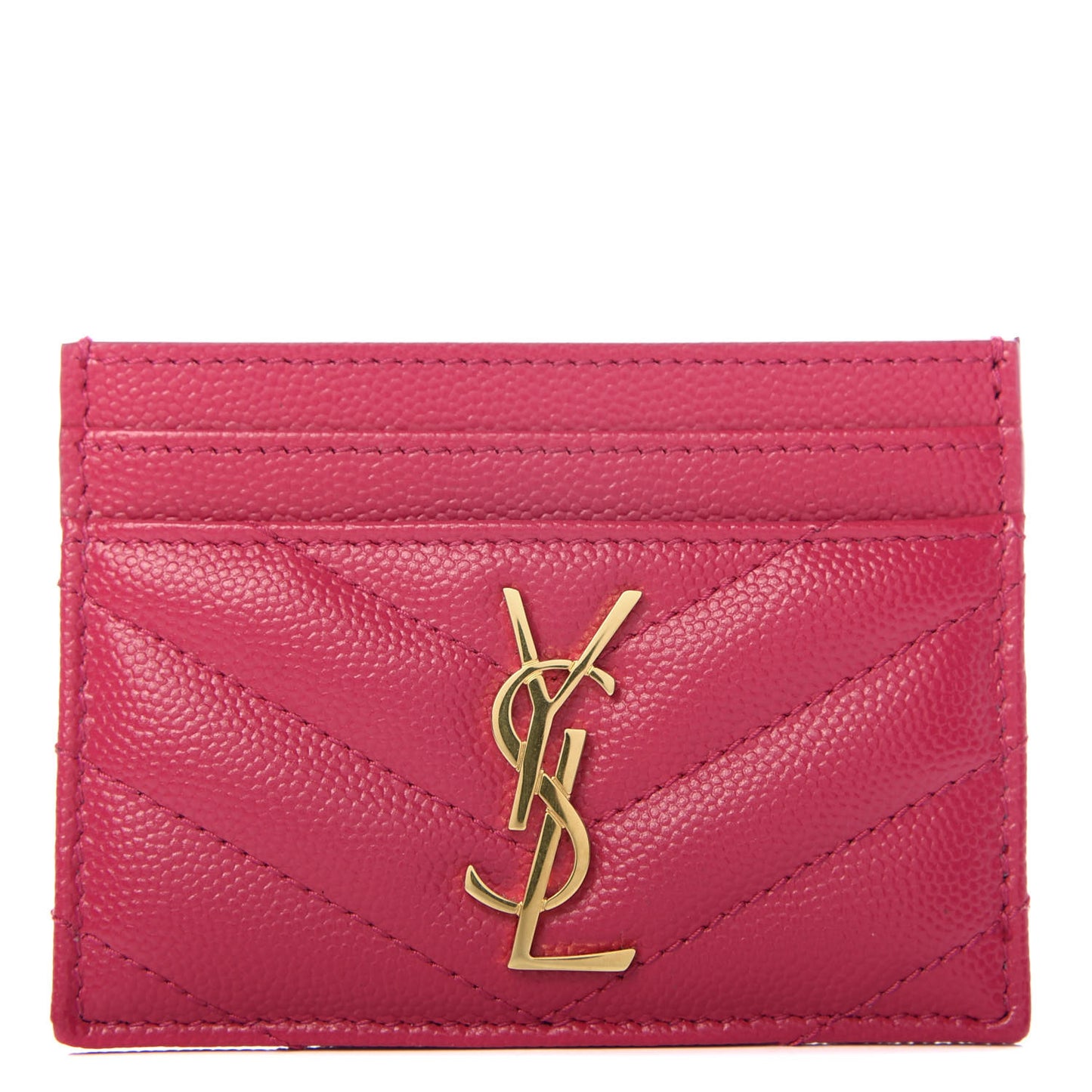 Grain De Poudre Matelasse Chevron Monogram Credit Card Case Fresh Fuxia