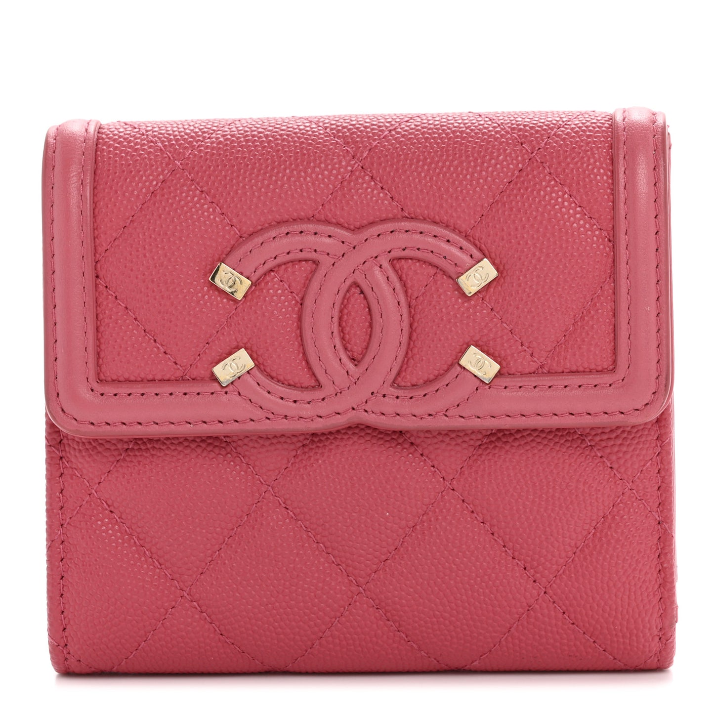 Caviar Quilted Medium Filigree Flap Wallet Pink