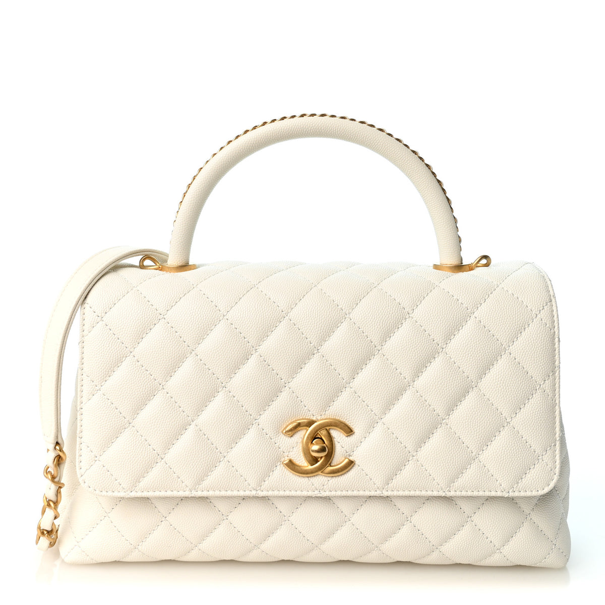 Chanel Caviar Quilted Small Chain Coco Handle Flap White 1 of 10