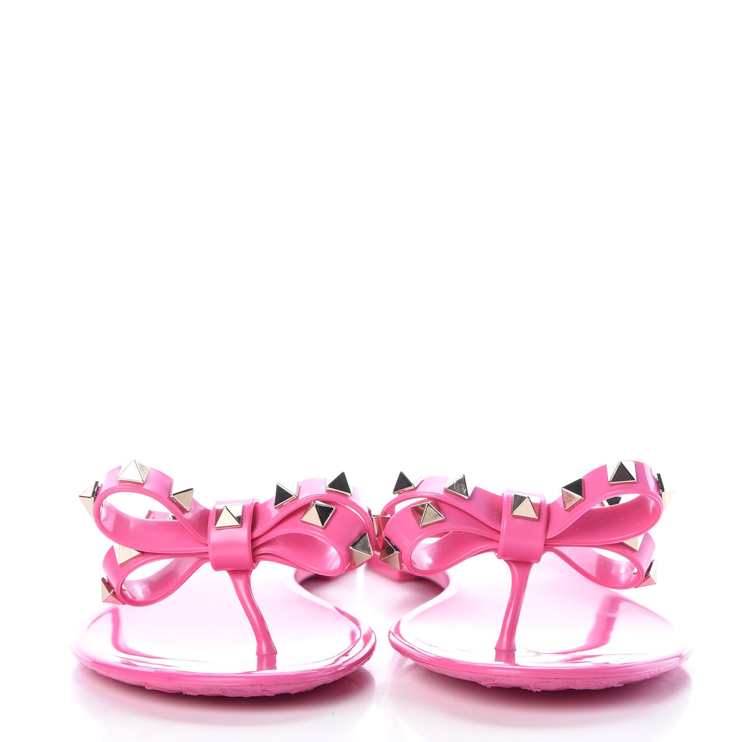 Valentino Garavani PVC Jelly Rockstud Bow Thong Sandals 37 Fuxia Fluo 2 of 10