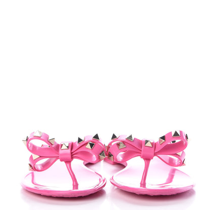 Valentino Garavani PVC Jelly Rockstud Bow Thong Sandals 37 Fuxia Fluo 2 of 10