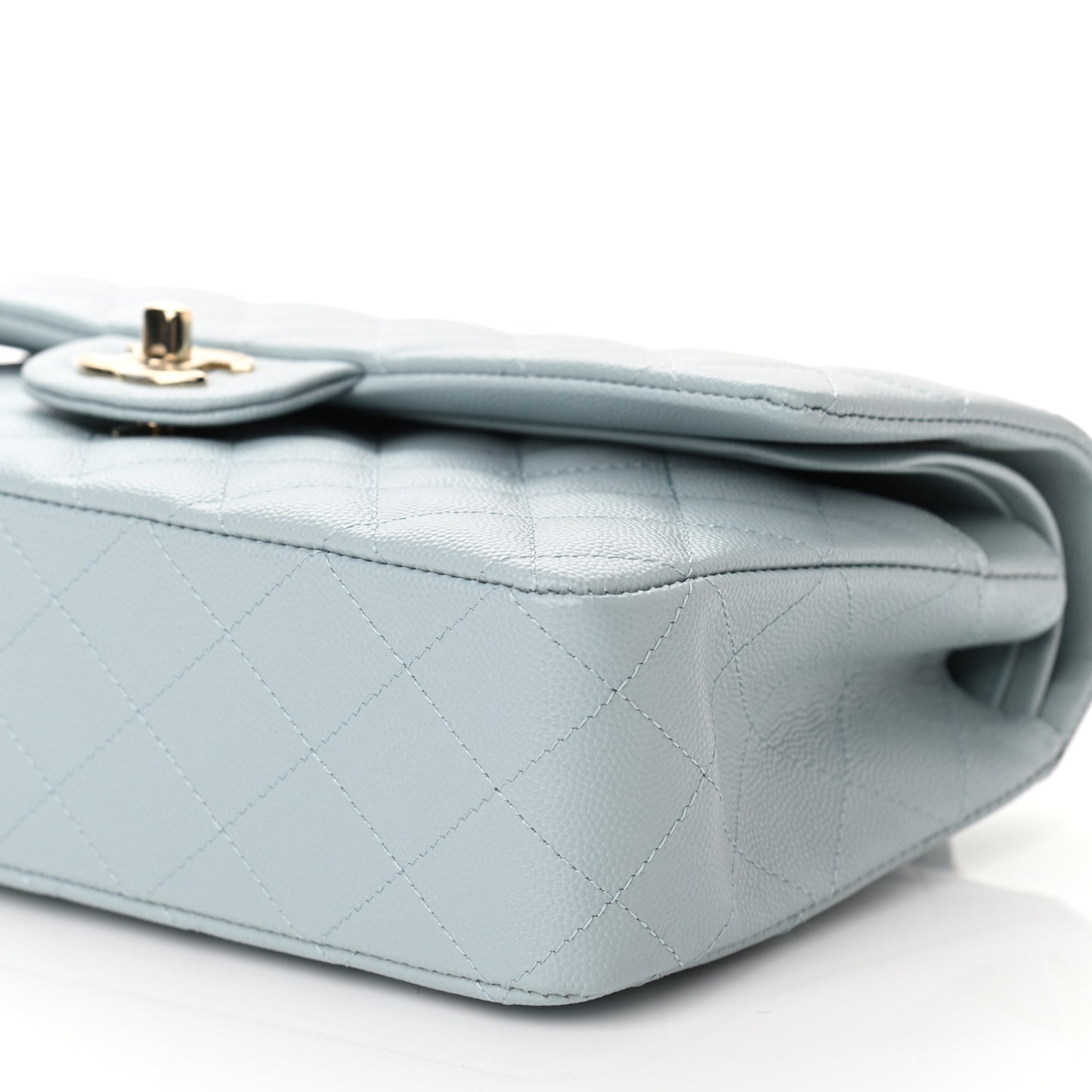 Caviar Quilted Medium Double Flap Light Blue