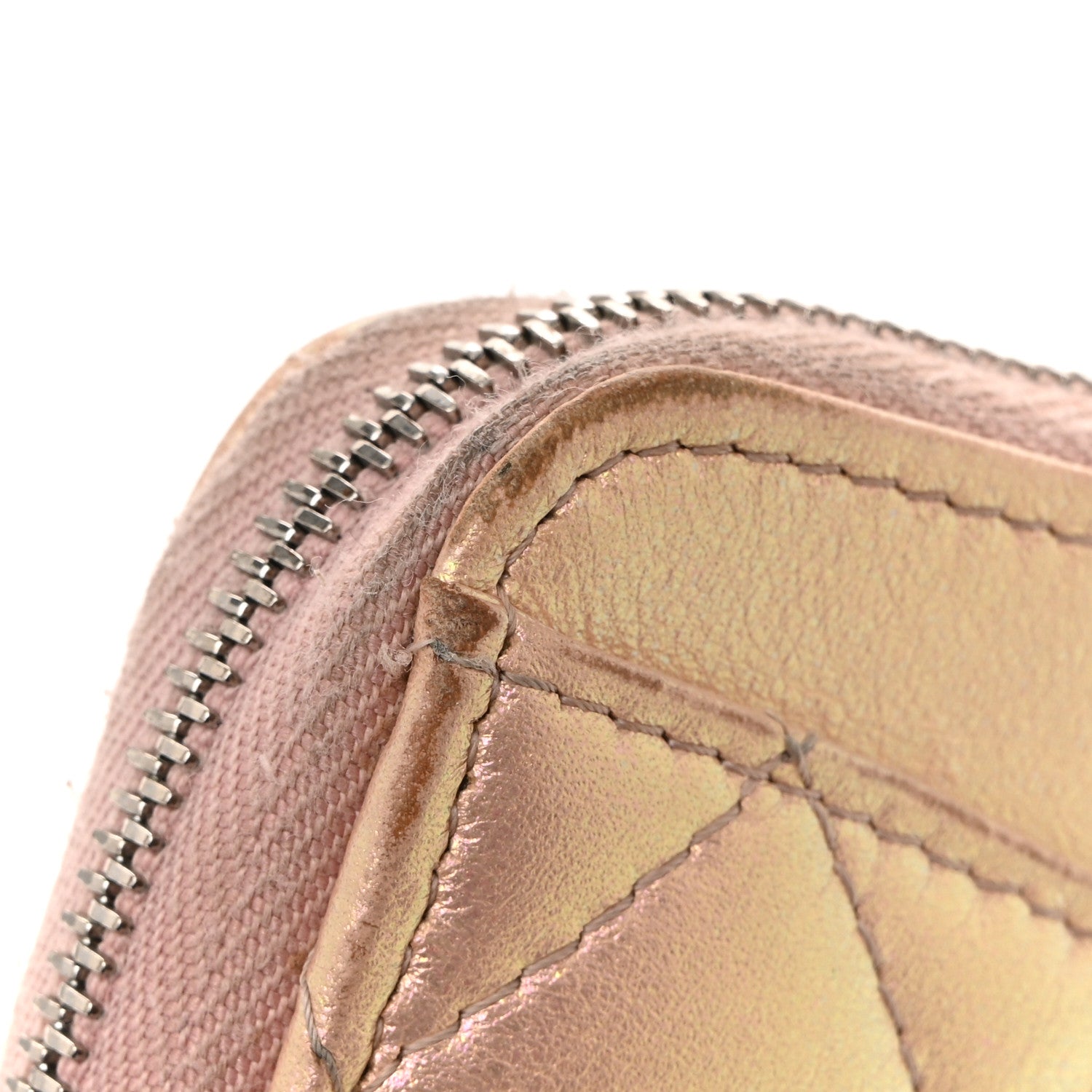 Chanel Iridescent Lambskin Quilted Large Gusset Zip Around Wallet Pink 14 of 15