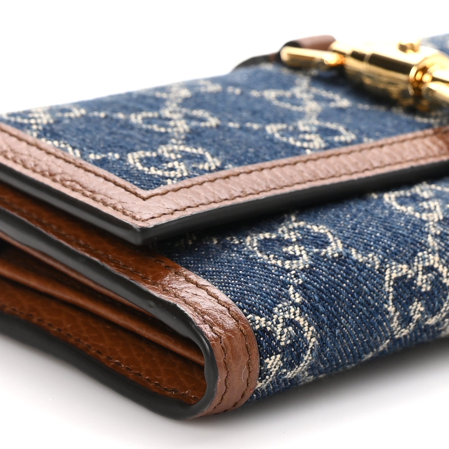 New Denim GG Monogram Jackie 1961 Chain Wallet Blue Tea Cuir