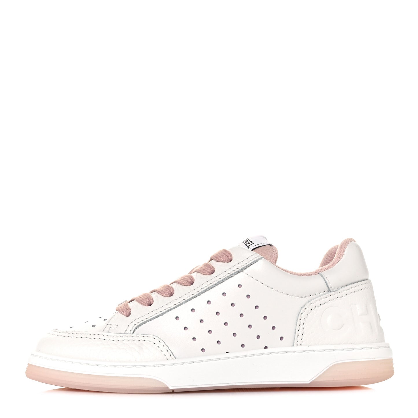 Grained Calfskin Fabric Womens Logo Sneakers 35.5 White Light Pink