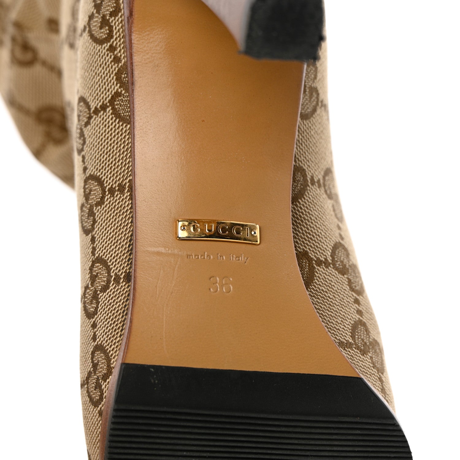 Gucci Monogram Lisa Mid Heel Boots 36 Beige Ebony 11 of 12