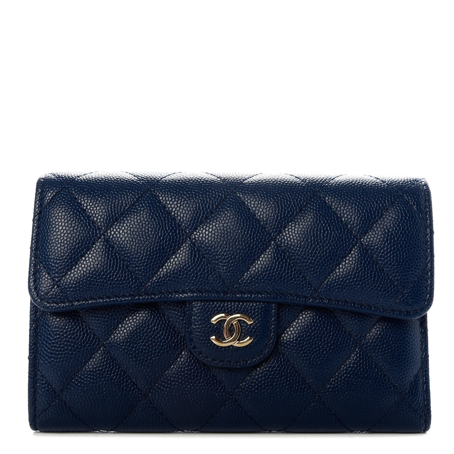 Caviar Quilted Medium Flap Wallet Dark Blue