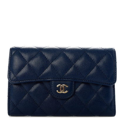 Chanel Caviar Quilted Medium Flap Wallet Dark Blue 1 of 7