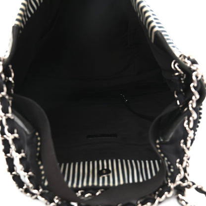 Chanel Striped Canvas Logo Tote Black 5 of 10