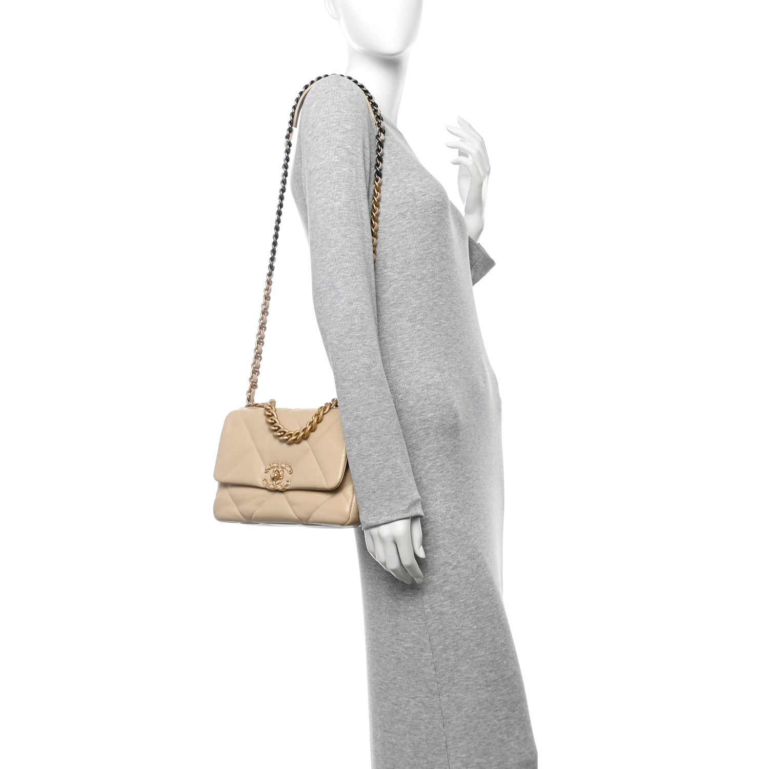 Chanel Lambskin Quilted Medium Chanel 19 Flap Beige 2 of 10