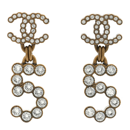 Chanel Metal Crystal City of Lights No 5 Drop Earrings Gold 1 of 4